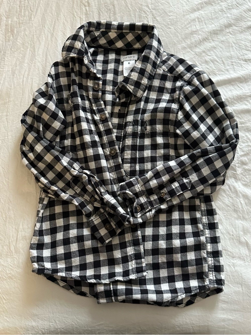 Carter's Black and White Plaid Button-Down Shirt Boys Size 6